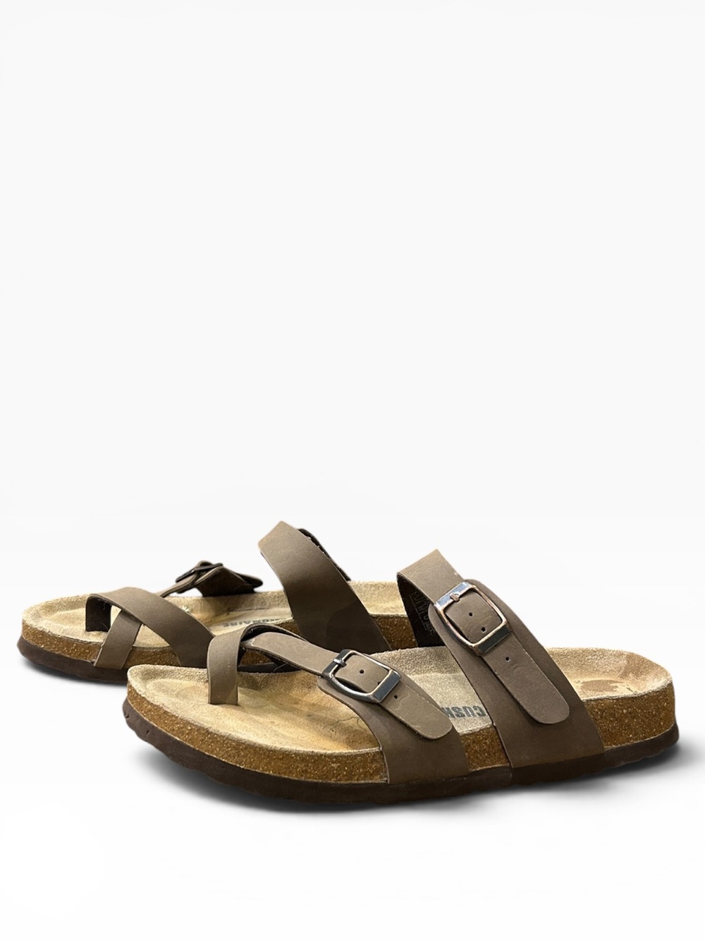 Cushionaire Luna Cork Footbed Sandal Adjustable Straps Brown Size 7.5